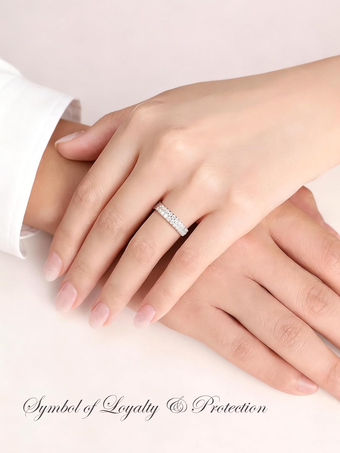 Wedding Engagement Gift for Wife, Double Row Moissanite Wedding Band for Women D Color VVS1 Eternity Ring, White Gold Plated S925 Sterling Silver Comfort Fit Bridal Band Hypoallergenic