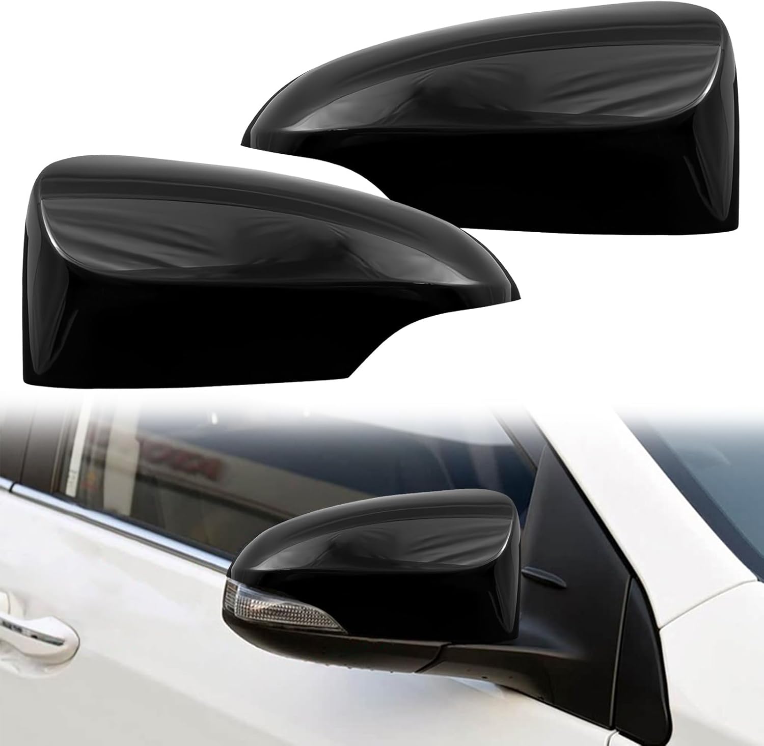 Glossy Black Pair Replacement Mirror Cover Cap Housing for 2014 2015 2016 2017 2018 2019 Toyota Corolla Hatchback with Turn Signal Model, Directly Replace Style, Not Sticker