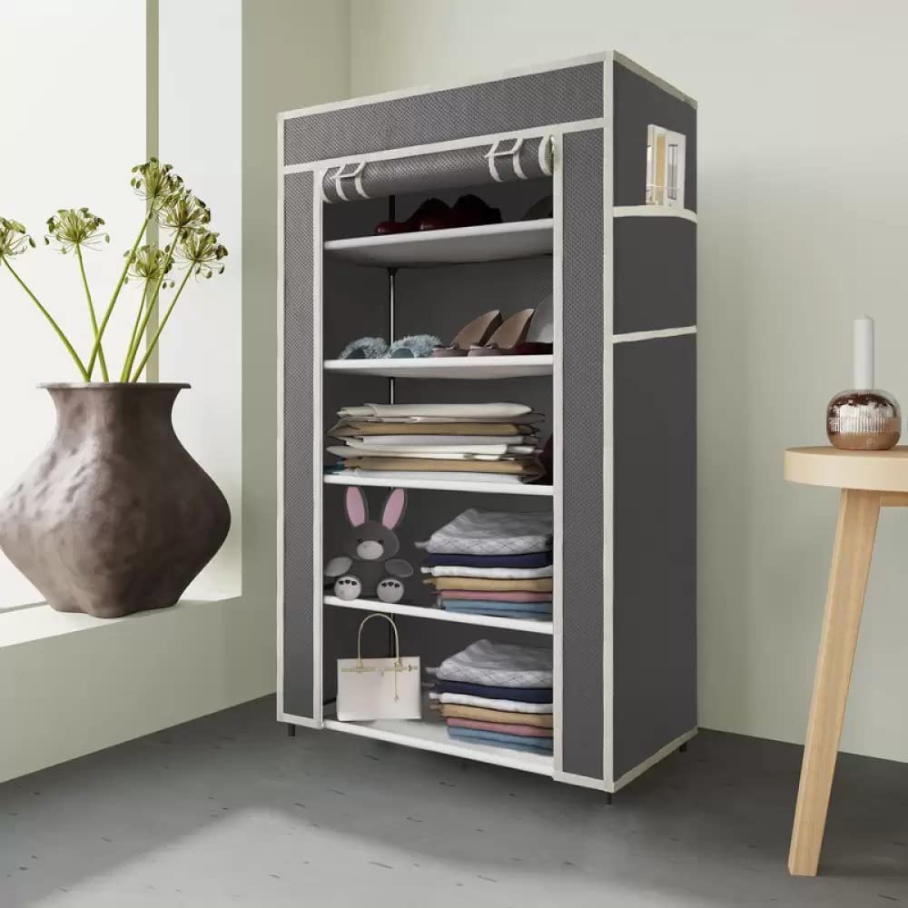 Whitecloud TRANSFORMING HOMES® Collapsible Portable Foldable Wardrobe Storage Shelves Organizer for Clothes Racks Fabric Almirah Non Rustable Iron Storage Unit (5 Layer) (Grey) (B0BGKSHMBL) Amazon Price History, Amazon Price Tracker