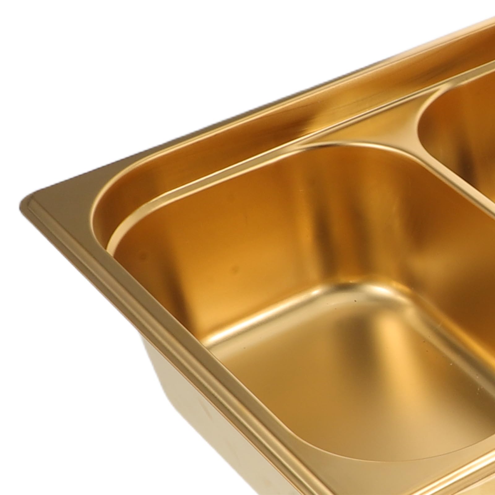 Plat de Service en Acier Inoxydable Double Compartiment pour Buffet | Finition Or, Séparation des Aliments, Nettoyage Facile, Usage Traiteur Cuisine Professionnelle