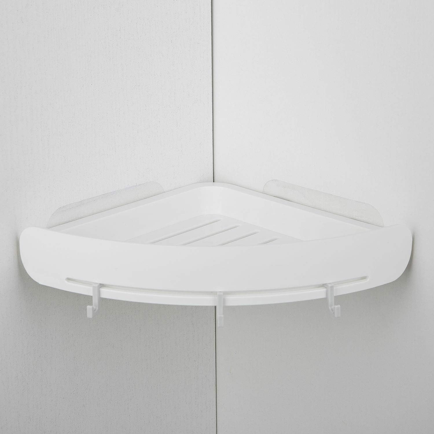 Cosytime Corner Shower Caddy,Self Adhesive White Bathroom Wall Shelf Mounted With Hooks,No Drilling Removable Plastic Over Sink Decro Shelf Organizer For Bathroom,Kitchen,Bedroom,Toilet