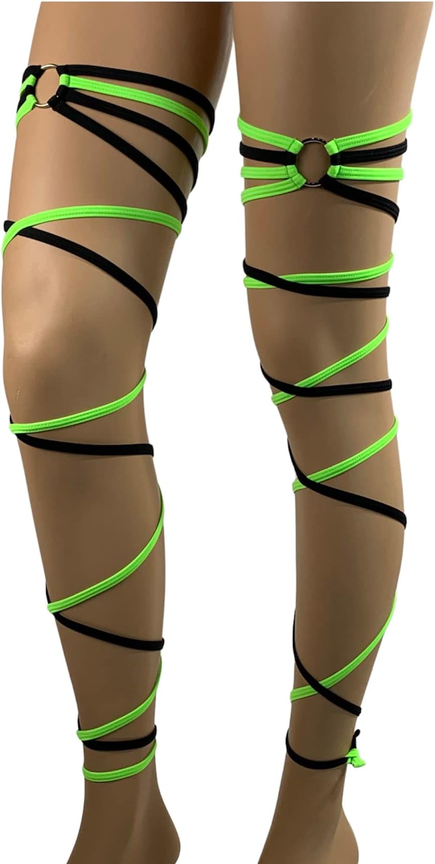 Leg Wraps for Rave Dancing Music Festival Pair of Non-Slip Garter Thigh String Neon Green Black Exotic Dancewear Gartinis Rave Outfits