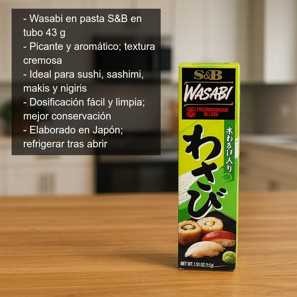 Wasabi japonés en pasta en tubo 43 g para sushi, sashimi y salsas, dosificación fácil y sabor intenso