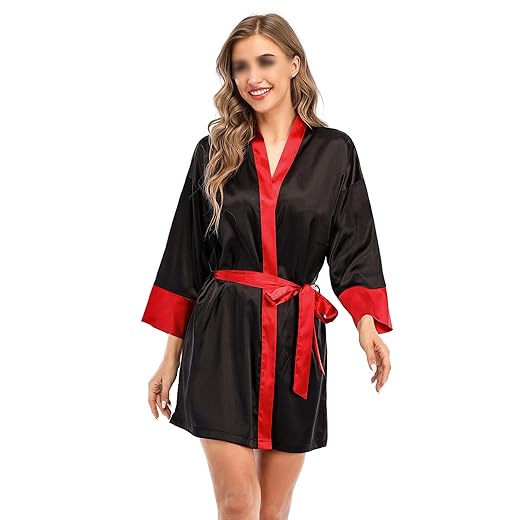 Roupão feminino, quimono longo de cetim de seda, roupão de banho