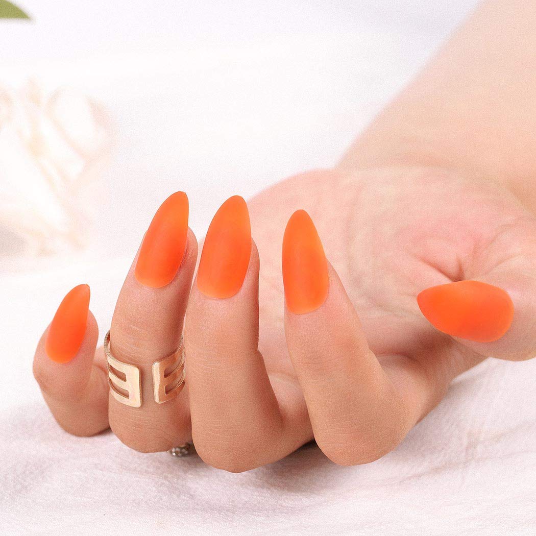 Orange Stiletto Press on Nails Matte Long Fake Nails Acrylic Full Cover False Nails for Women and Girls (24Pcs)