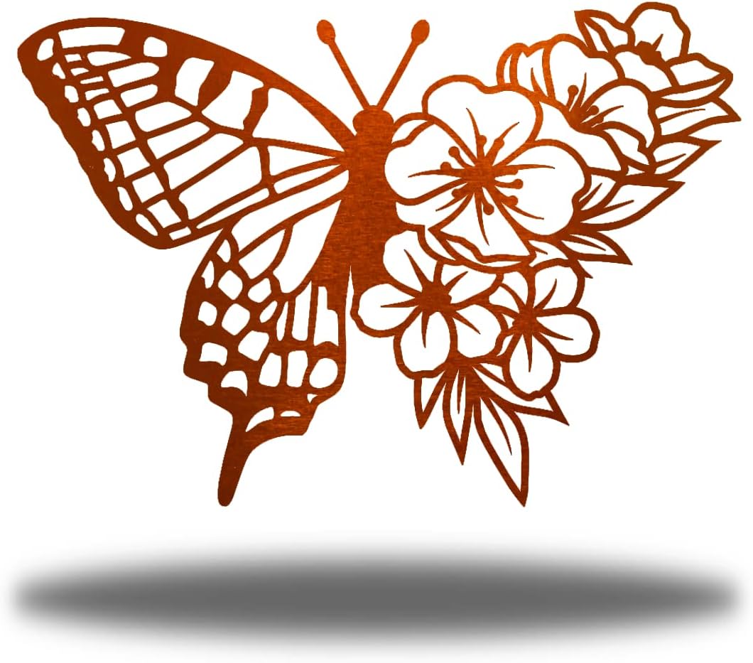 Riverside Designs Floral Butterfly Garden and Patio Metal Wall Art Steel Decor (Copper, 30")