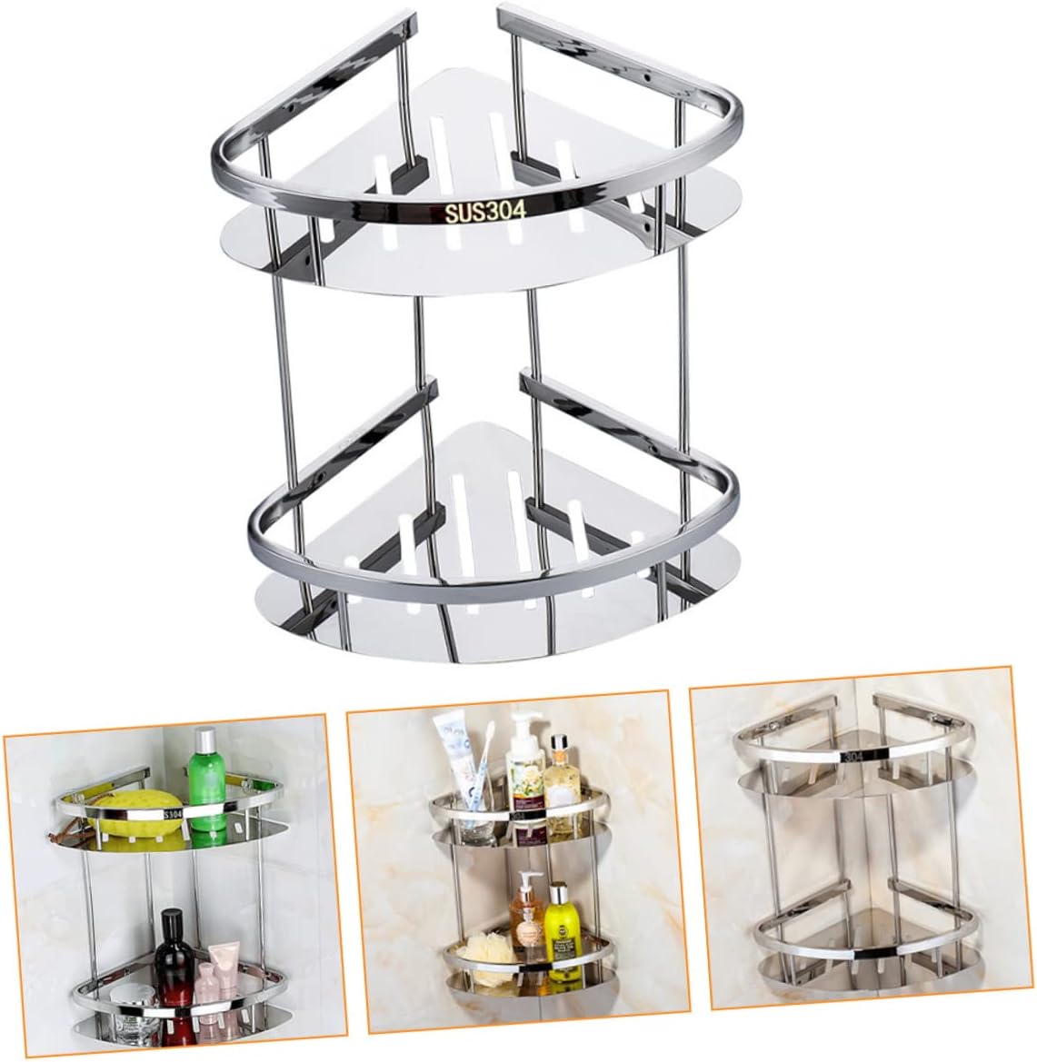 Alipis Stainless Steel Double Layer Triangle Storage Mounted Bathroom Shelf Unit with Hollow Out Design for Efficient Drainage for Easy Installation