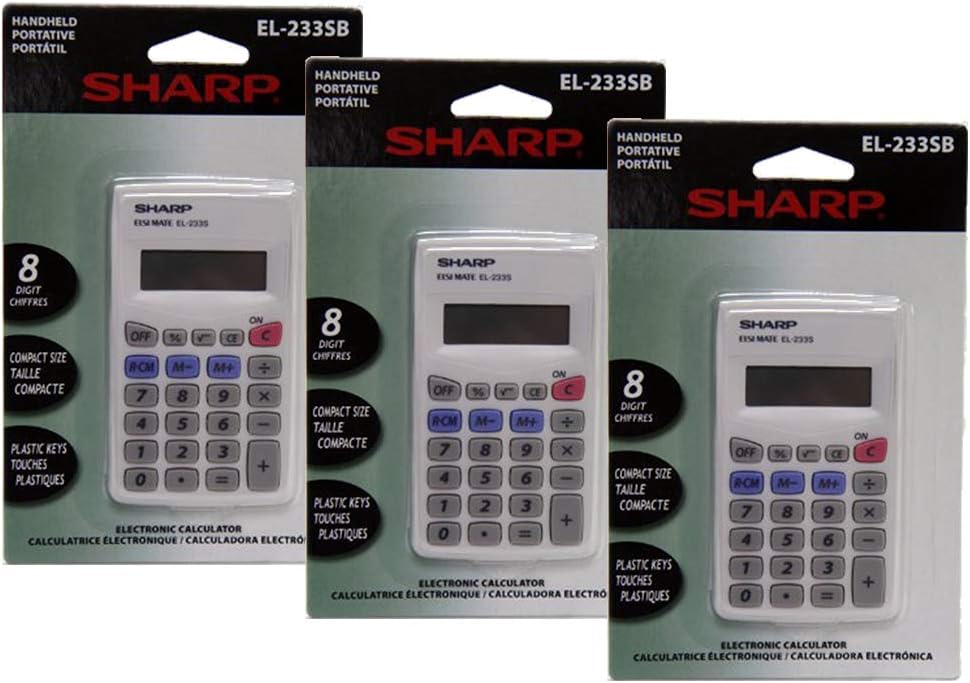(3 Pack Value Bundle) SHREL233SB EL233SB Pocket Calculator, 8-Digit LCD