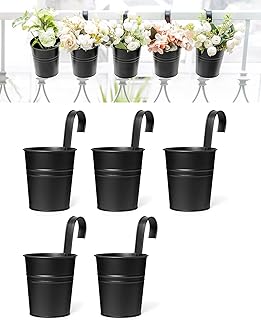 Dahey 5 Pcs Hanging Flower Pots 4 Inches Metal Iron Bucket Outdoor Plant...