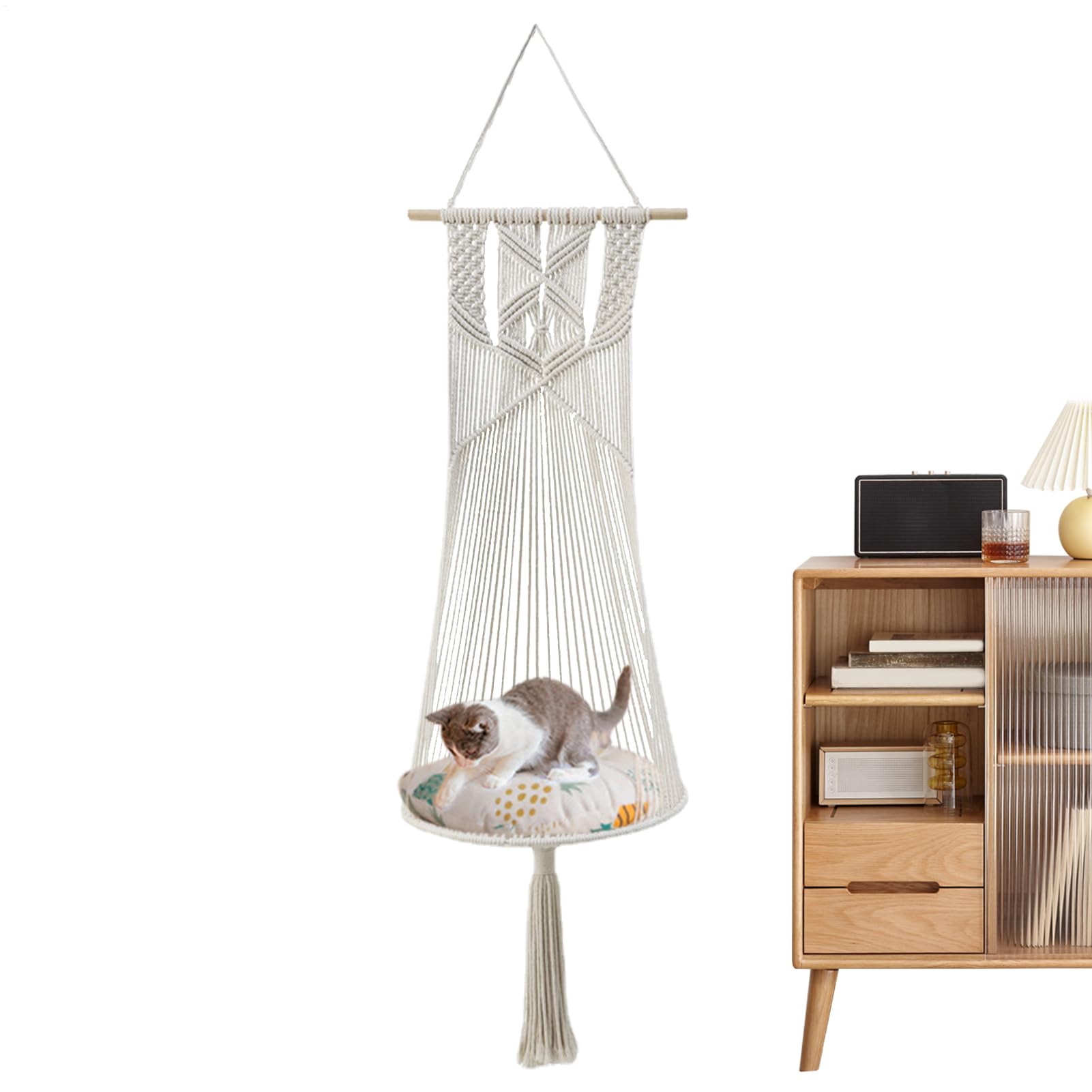 Amaca macramè per gatti, altalena per gatti Boho | per multifunzionale Bohemia - Letti Kitten in corda di cotone intrecciata a mano, altalena per finestra, angolo, portico, gia