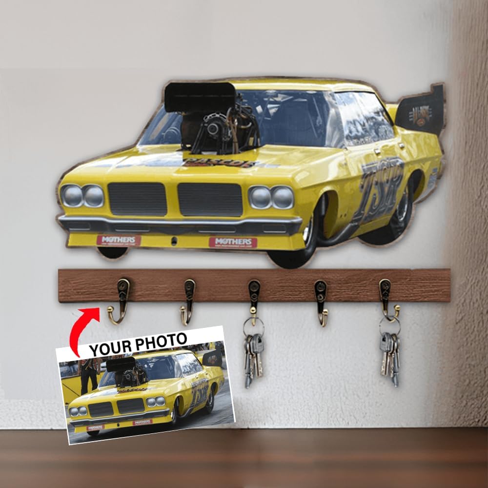 Personalized Photo Drag Racing Wooden Key Holder Decor Gift