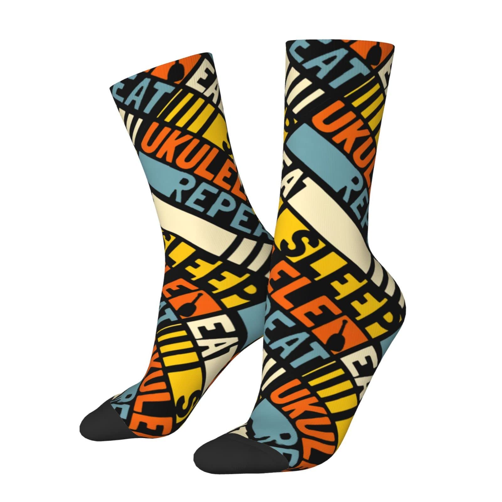 Lawenp Unisex As Pic Eat Sleep Ukulele Repeat Socks, Funny Novelty Crew Socks Gift For Men Women Teen