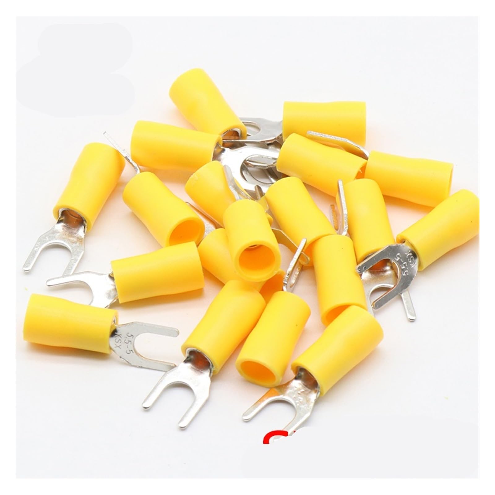 REIUAFWYGV SV5.5-5 Yellow Furcate Terminal Cable Wire Connector 100PCS Fork Type Insulated Wiring Terminals for AWG12-10 SV5-5 SV
