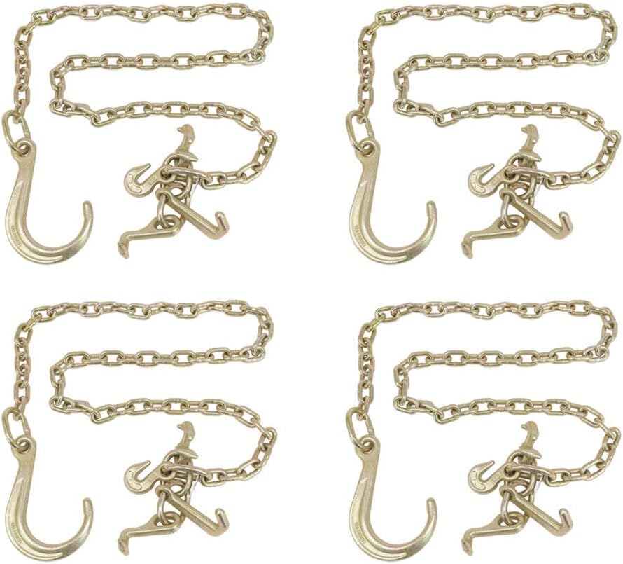 TM USWWAGOODS Replacement for/Fits 5/16' x 6' Long Shank 8' J Hook Tow Chain w/RTJ Cluster & Grab Hook (4 Pack)