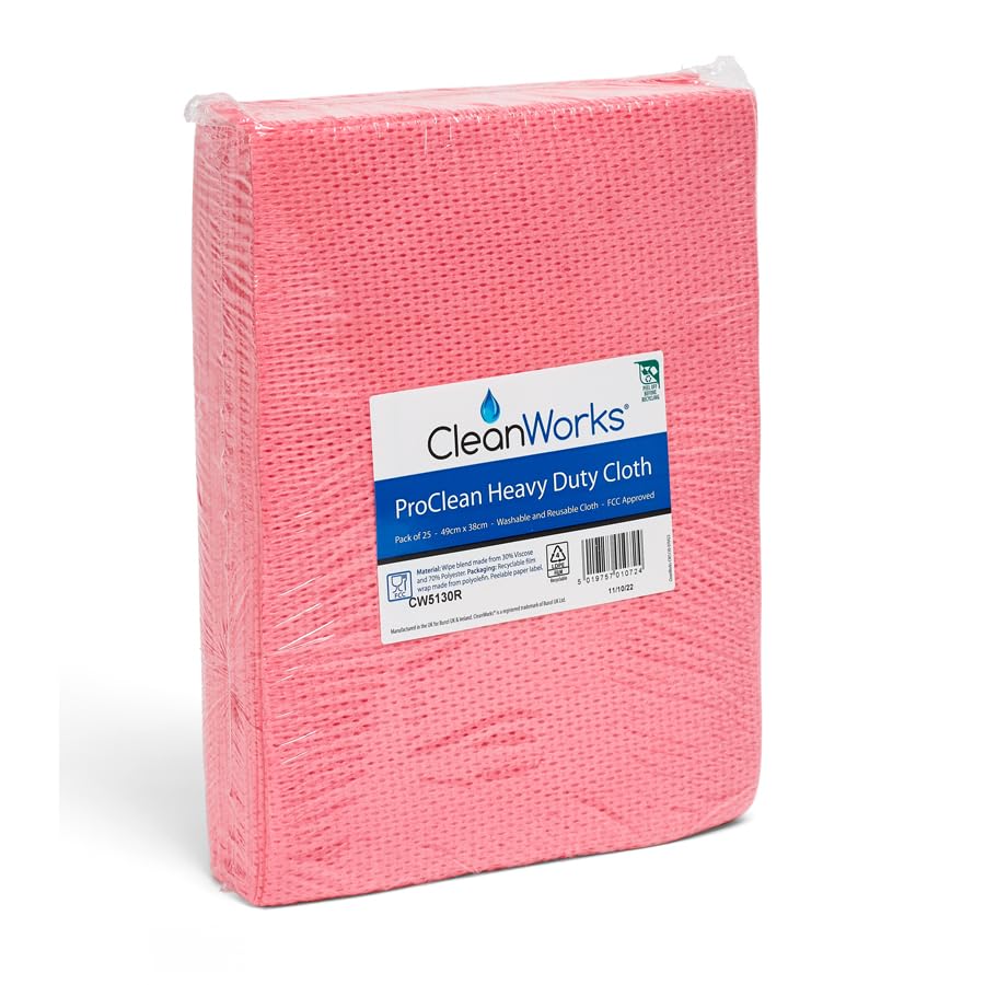 CleanWorks ProClean Heavy-Duty Cleaning Cloth Red, Highly Absorbent, High Durability, Reuseable, Machine Washable, HACCP and FCC compliant (Pack of 25) — image 1