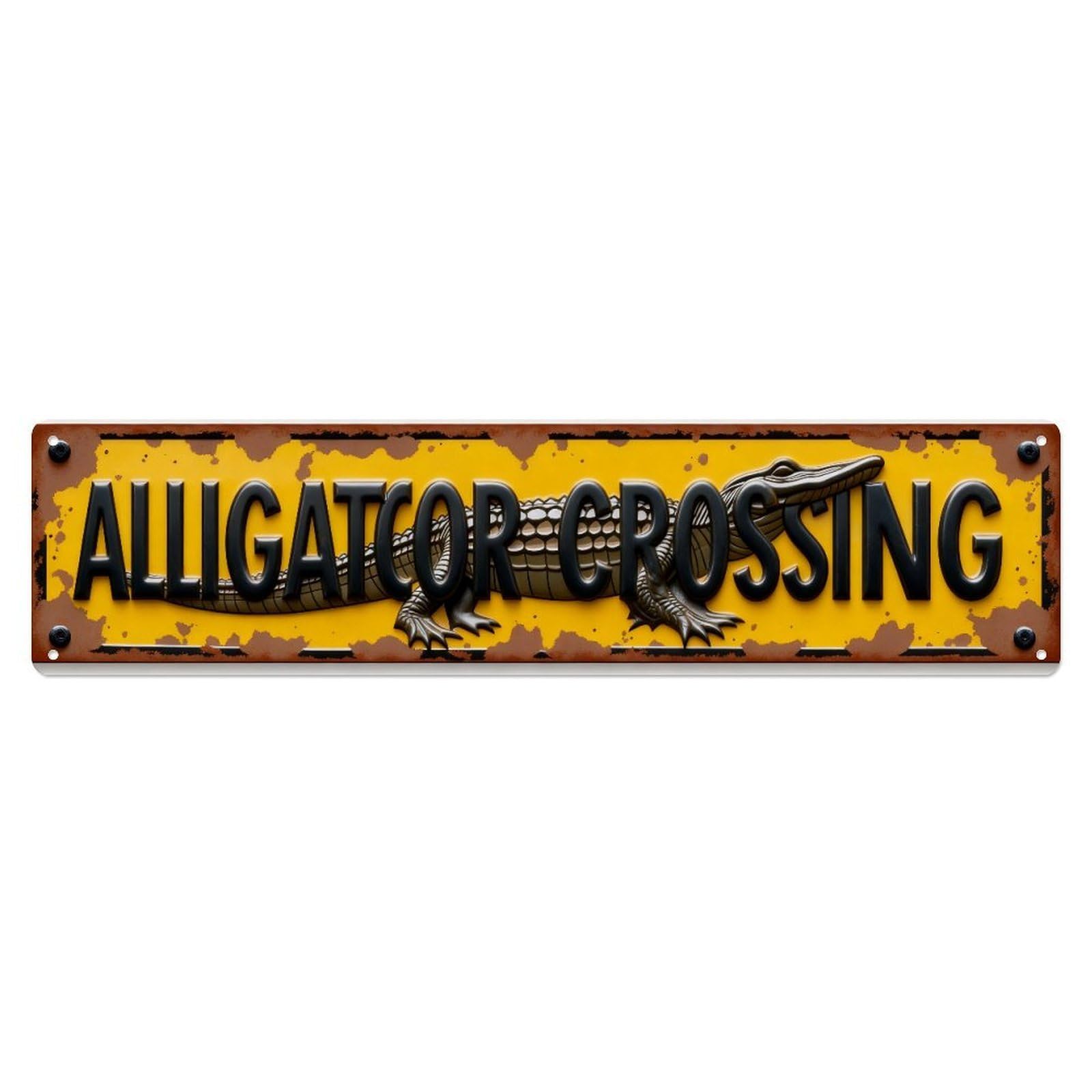 Alligator Crossing Sign Pattern Metal Tin Sign Plaque