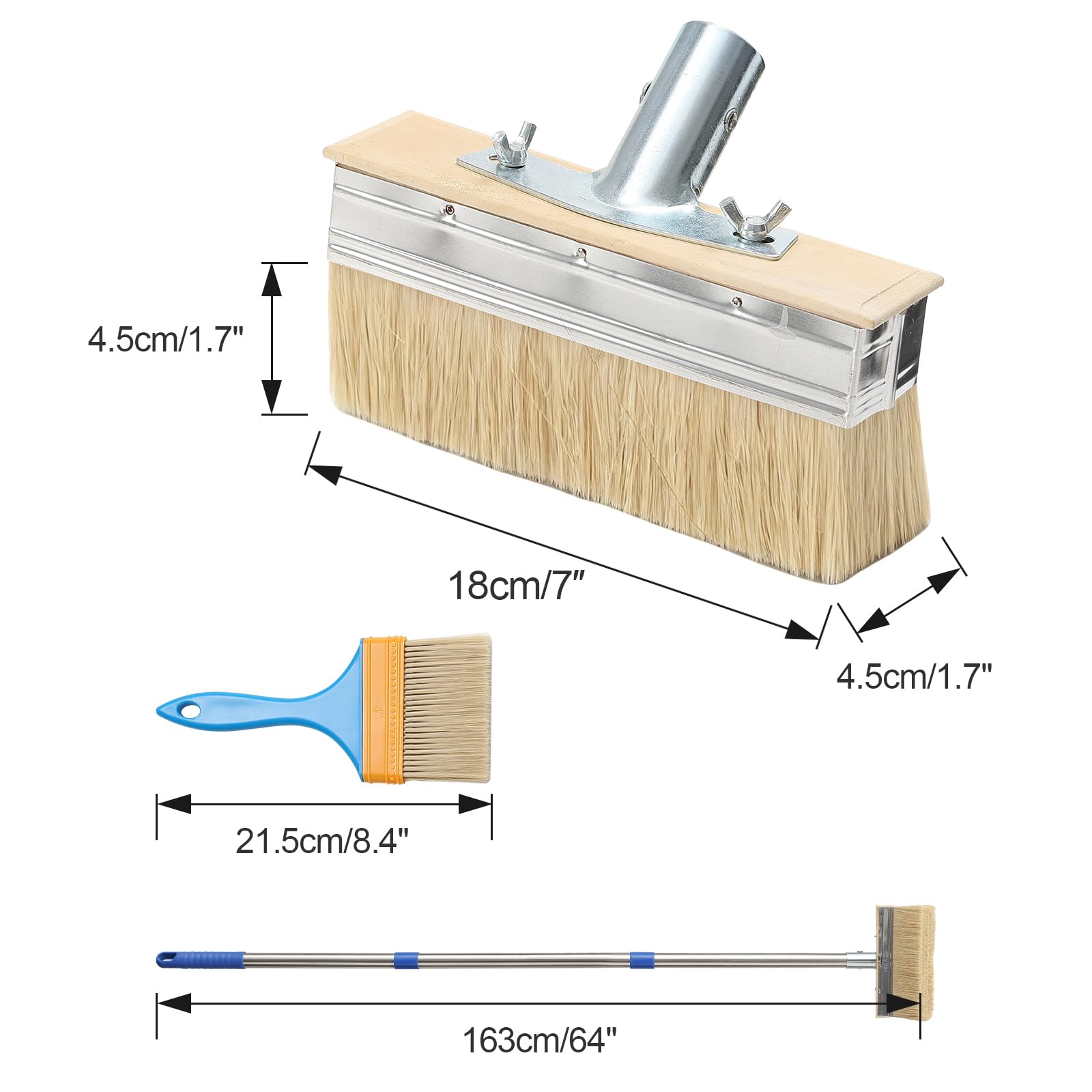 Pennello per superfici con manico lungo, 163 cm, pennello da soffitto con 8 cm, pennello applicatore a colori, per pareti, armadi, porte, recinzioni, terrazze