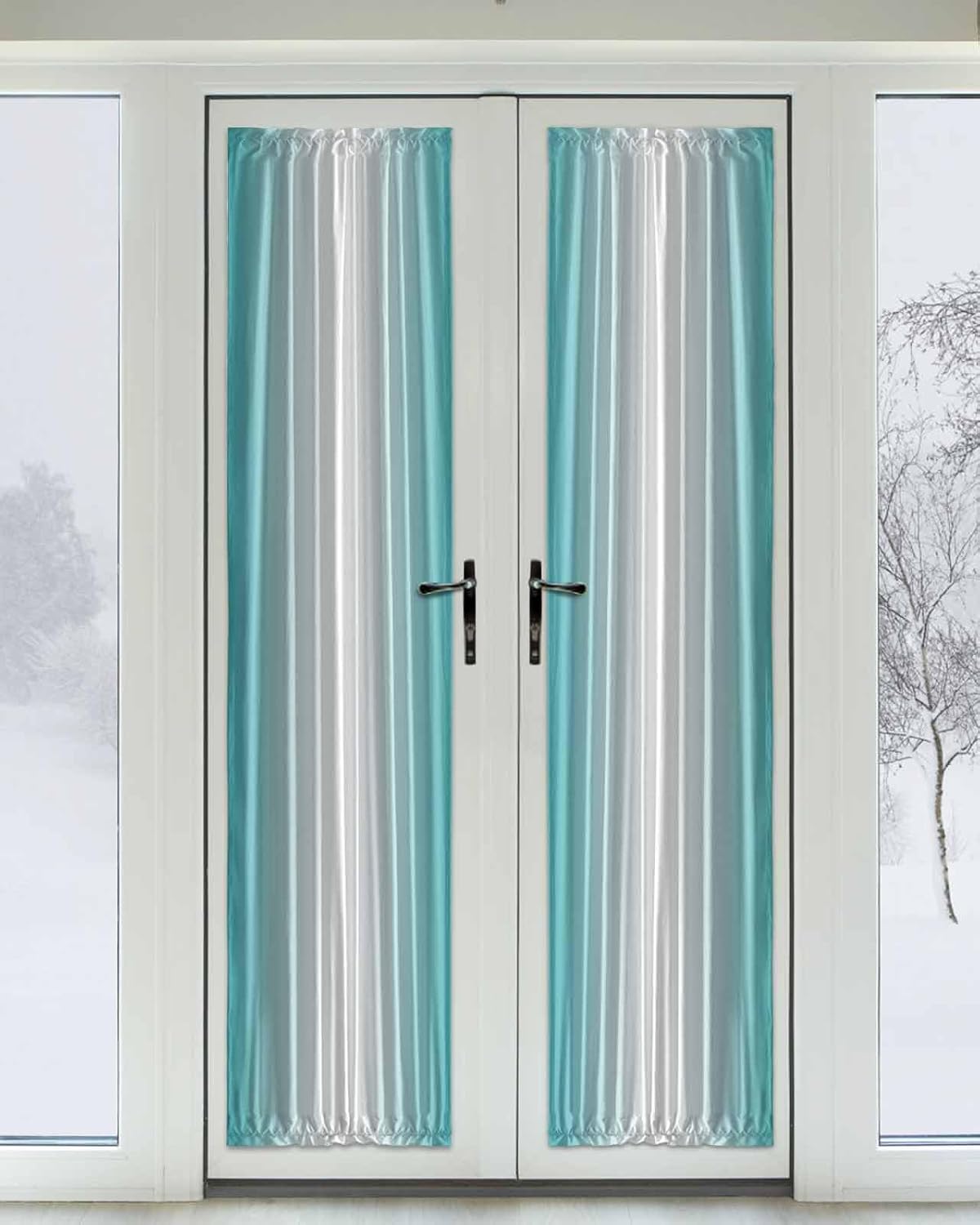 Turquoise Blackout Door Curtains for French, Glass,Front, Back, Patio Door, Thermal Insulated Rod Pocket Window Curtain Drapes with Tiebacks 25"x72" Gradient Contemporary Geometric Stripes