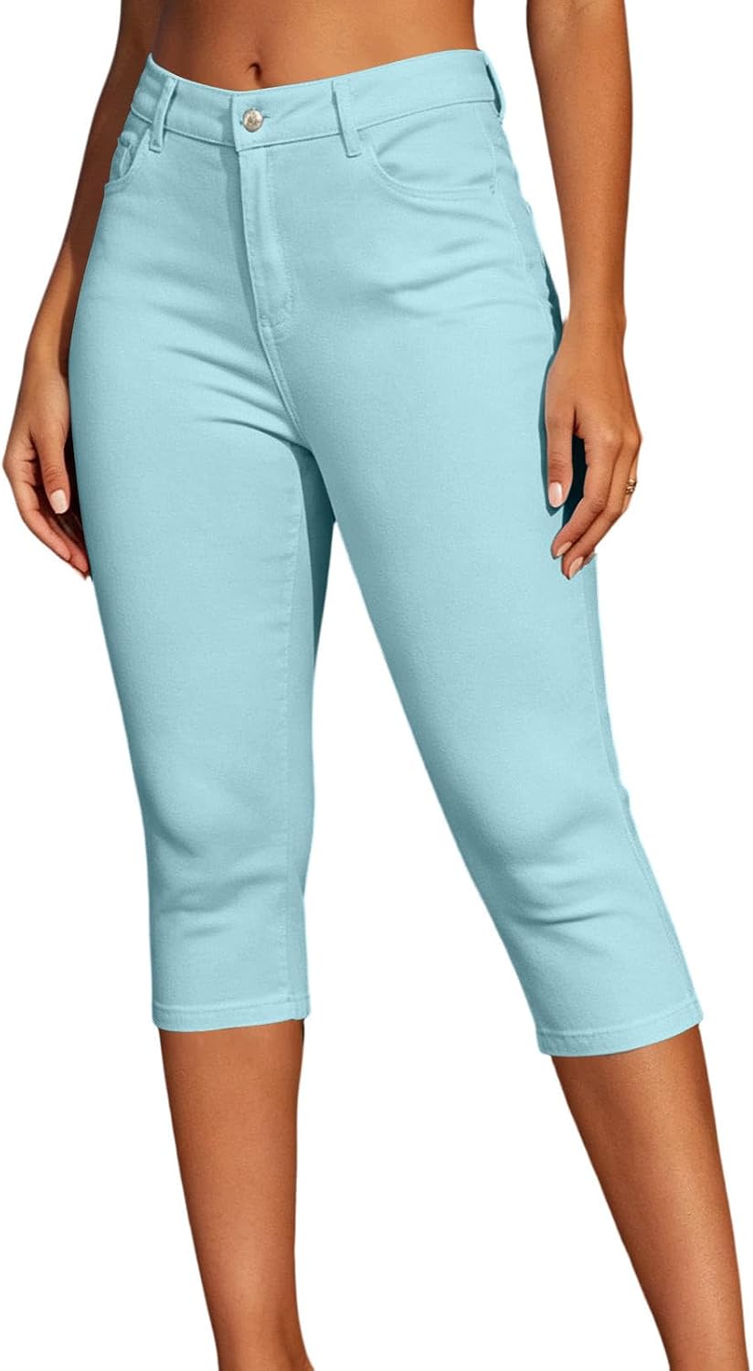 Womens Crop Pants Button High Waisted Stretchy Straight Capris Summer Casual Cropped Trousers 2026 Fashion Clothing