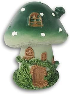 Craft Supply Fairy Garden Green Cap Mushroom House Figurine -Whimsical Poly-Resin Accent Piece - 3.25 x 4.75 Inches