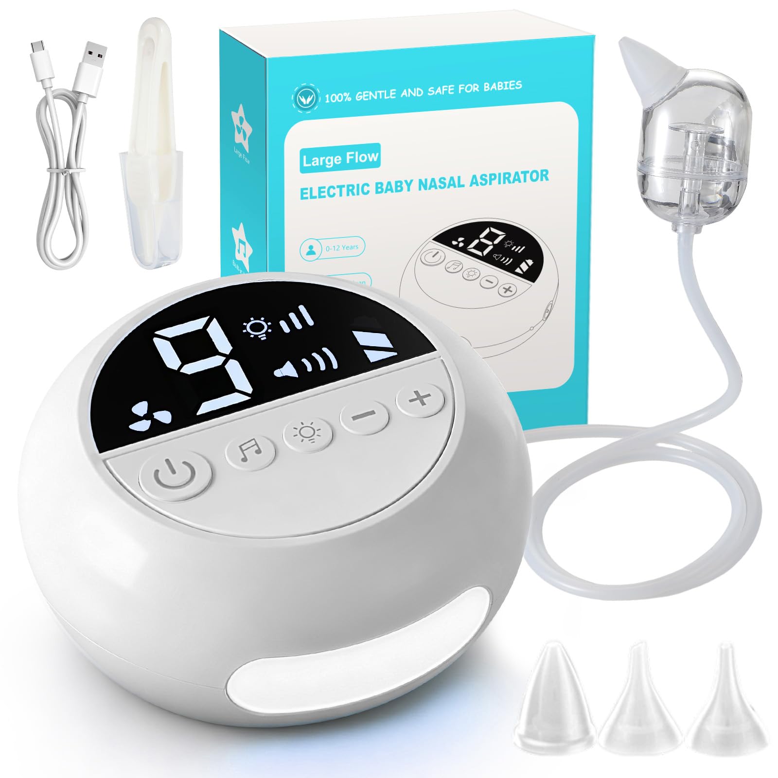 Fizzyo Nasal Aspirator for Baby Electric Rechargeable Baby Nose Sucker with 9 Suction Levels and 3 Silicone Tips