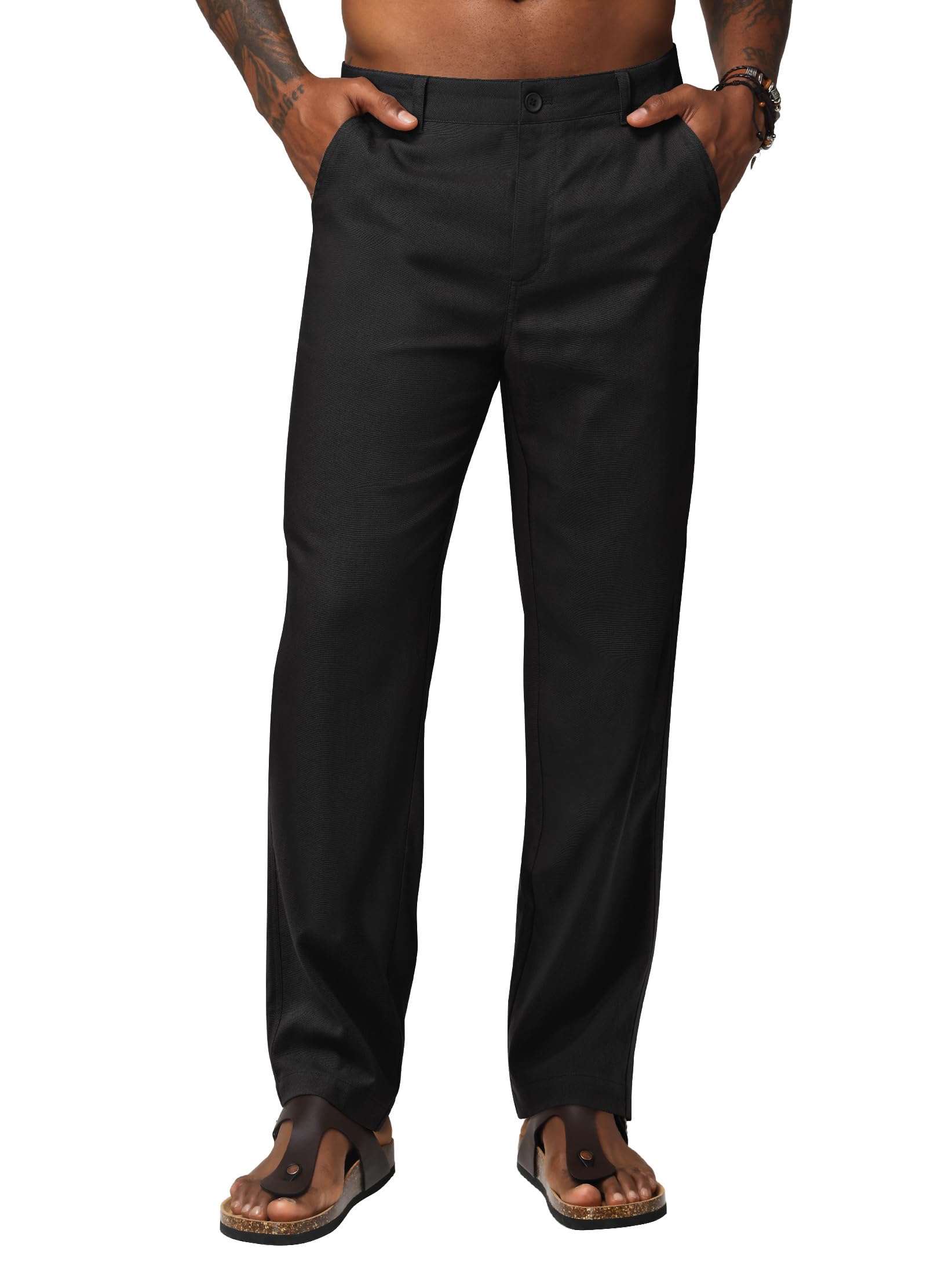 Mens Linen Pants Casual Breathable Linen Dress Pants Summer Beach Work Trousers 30 32
