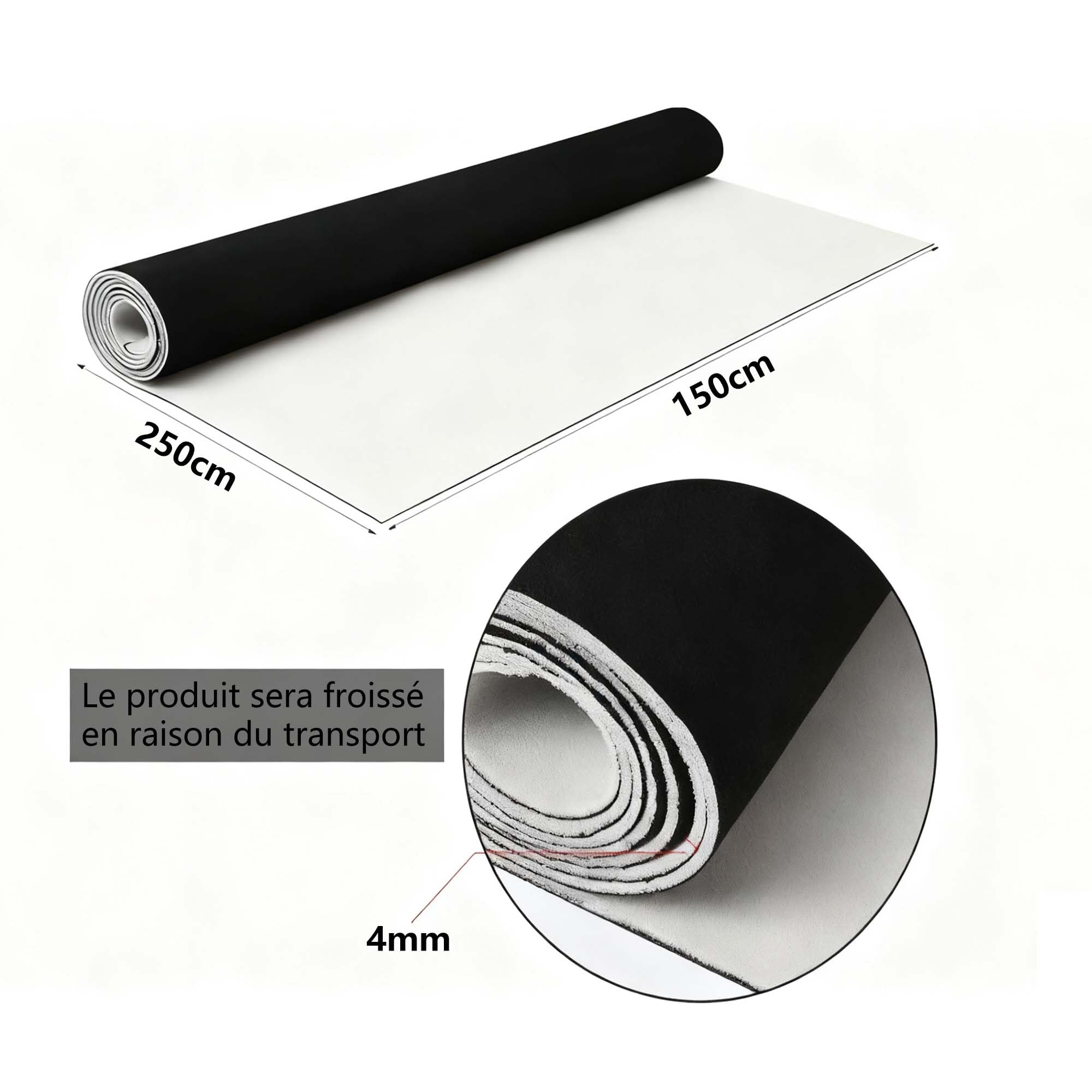 uyoyous Tissu Ciel de Toit Voiture, Rrevêtement Intérieur avec Doublure | en Mousse de 4 mm, Tissu en Daim Noir 150 x 250 cm Tapisser Toit et Porte de Réparation pour Voiture Caravane Bateau