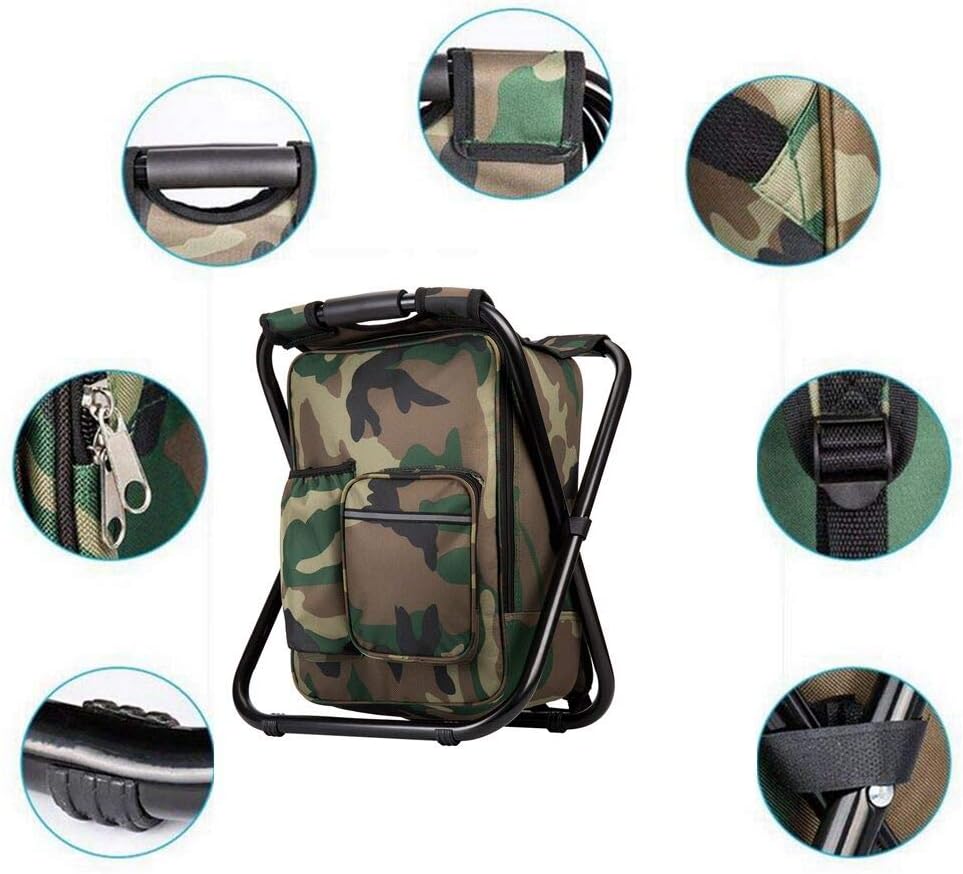 Bright starl Upgraded Large Size 3 in1 Multifunction Fishing Backpack Chair, Portable Hiking Camouflage Camping Stool, Folding Cooler Insulated Picnic Bag Backpack Stool - Image 5