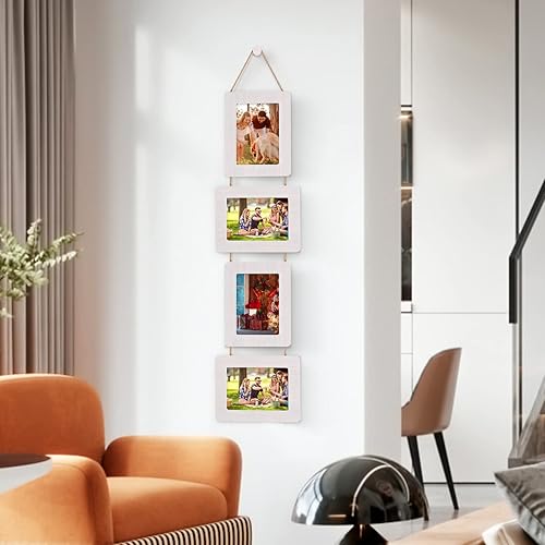 Vista 7 de Portarretratos de madera rústica de 5 x 7 pulgadas, para colgar fotos con 4 aperturas, fotos de 4 x 6 pulgadas con paspartú o 5 x 7 pulgadas sin