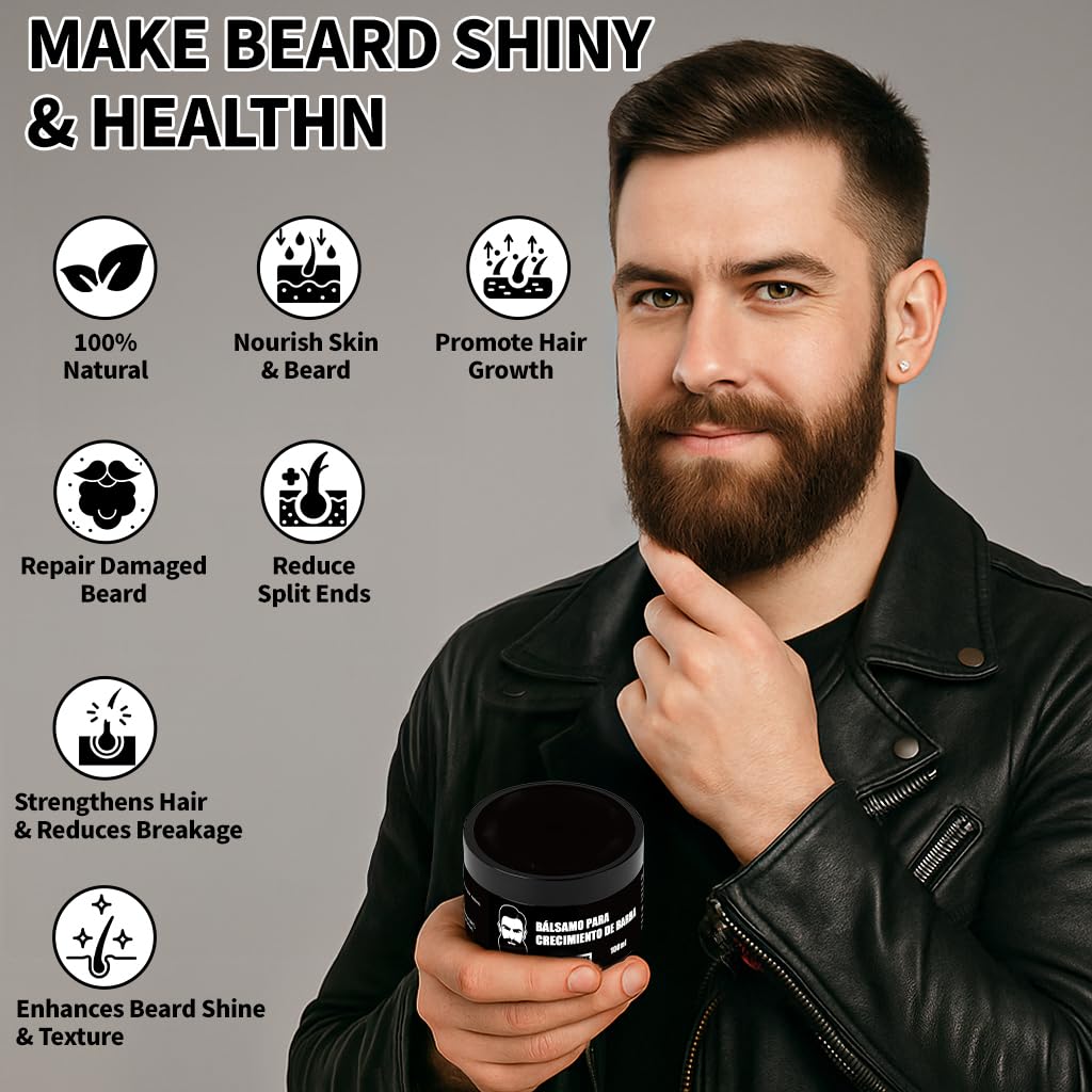 Estimulante de Barba, Bálsamo Para Crecimiento De Barba Ultra Potente, Barba Crema, Beard Growth Balm, Thicker, Fuller Beard & Hair 100ml/3.5oz (1) - Image 5