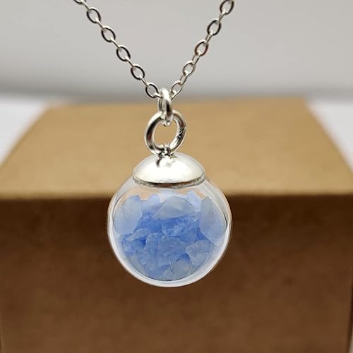 Miniatura 4 de Blue Luminous Stone Glow in the Dark 0.55 inches Glass Ball Pendant 925 Sterling Silver Chain Necklace