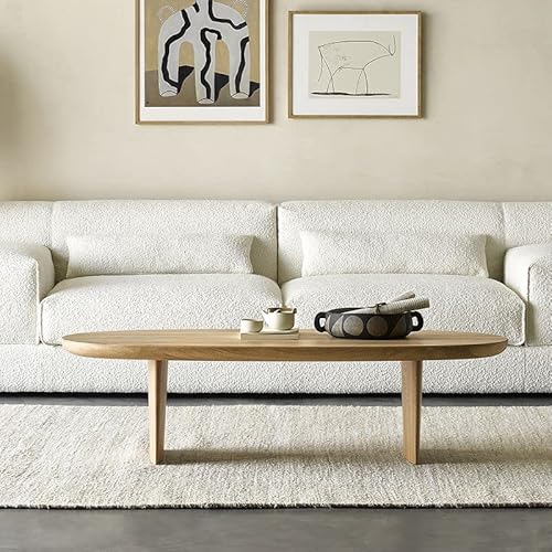 Craftthink Coffee Table, Modern Solid Wood Coffee Table Oval Sled Cocktail Table With 2 Legs Side Table Coffee Table For Living Room- 39" L X 20" W X 14" H Natural #TOP2