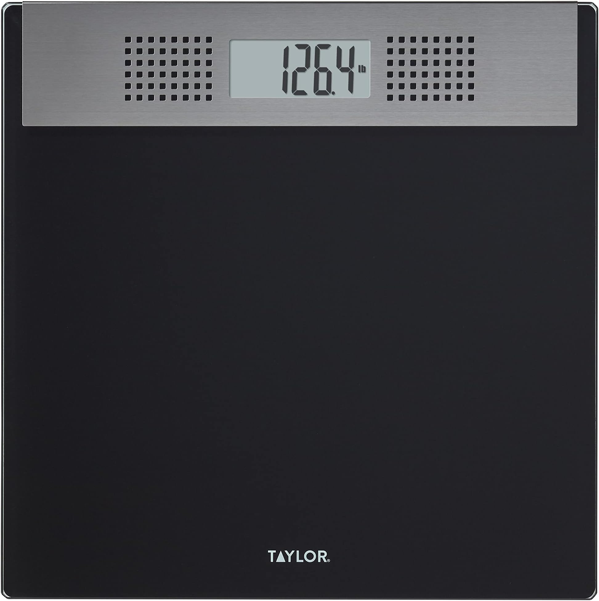 Taylor Digital Bathroom Talking Scale, 5 Languages, Scales for Body Weight, Black Glass with Stainless Steel Accents, 440 LBCapacity, Black with Stainless Steel Accents (5294755)
