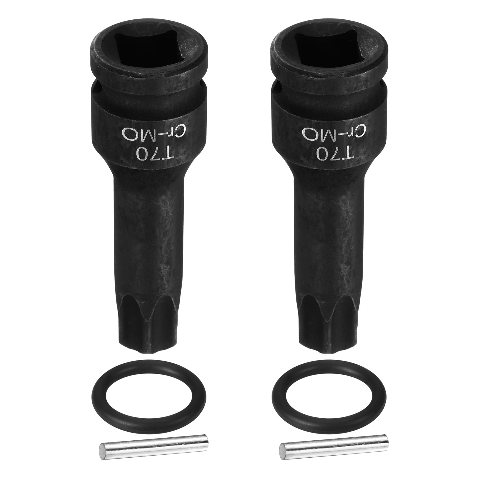 sourcing map 2pcs 1/2" Drive Torx Bit Socket T70 Impact 6 Point Star Bit Sockets CR-MO Steel with Cotter Pin and O-Ring for Power Drill Drivers Garage Workshop Adapter