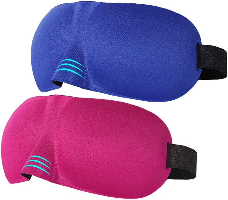 Sleep Eye Mask,LEYME-3D Stereo Sleep Mask Travel Comfortable Eye Mask,Washable,Sunshade Breathable Material Adjustable,Suitable for All Ages Includes Adults，Children，Couples (Blue/Rose Red) Set Of 2