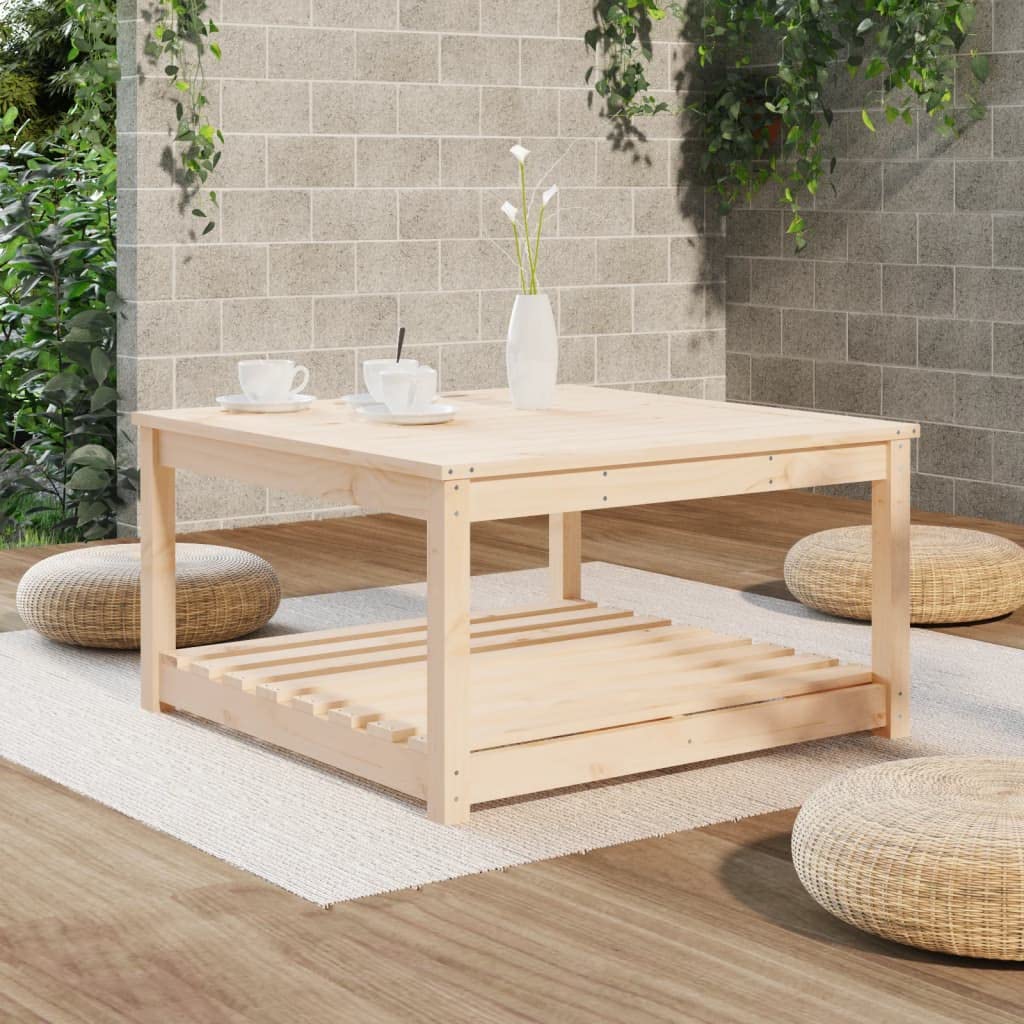 Tavolo da giardino in legno di pino massiccio, 82,5 x 82,5 x 45 cm, stabile, per esterni, piccolo tavolo da balcone, resistente alle intemperie, per terrazza, lounge con ripiano, per giardino
