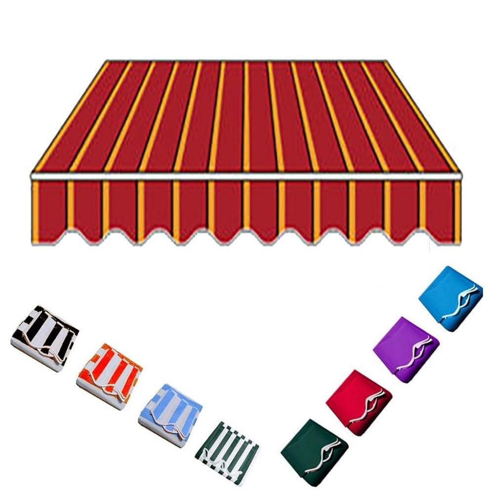 YHDMDQ 2m 3m 4m 5m 6m 7m Markisenbespannung Markisenstoff, Ersatzstoff Überdachung Für Klemmmarkise wasserdichte, Markisentuch Markise Canvas for Terrasse Balkon Hof(Red Stripe,2x1.5m/6.5x5ft) Garten