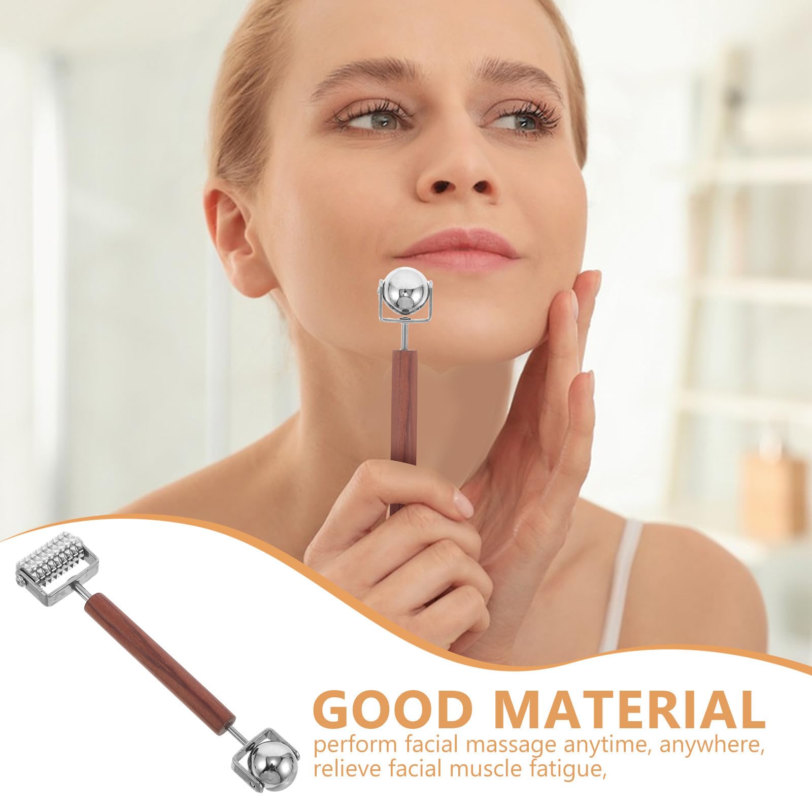 SHERCHPRY Masajeador Facial Rodillo Facial de Acero Inoxidable Plata Diseño 3d de Doble Punta para Cuidado Piel y Mujeres Refrescante para Ojos