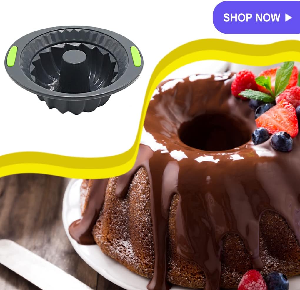 Silicone Pound Cake Pan 11inch, Premium Fluted Cake Pans for baking, Non-Stick Cake Pans, Heavy Duty Carbon Steel Tube Pan Baking Mold with Silicone Handle Grey