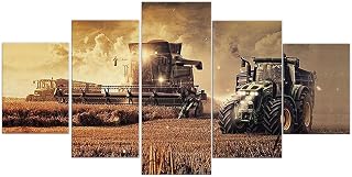 ZHONGYUTONG 5 Stück Bauernhof Traktor Leinwand Kunstdruck Herbst Landschaft Wandbild Residenz Gemälde Poster Moderne Heimdekoration (150x80cm, Kein Rahmen)