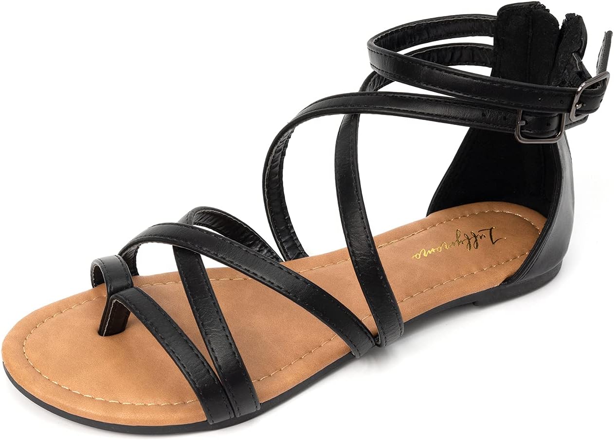 Women's Gladiator Strap Sandals Flat Fisherman Thong Cross Strappy Sandals