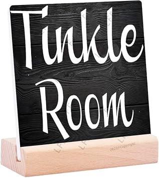 Tinkle Room Bathroom Restroom Outhouse Ceramic Table Plaque Desk Decor, Inspirational Table Signs,Artwork For Home Living Room, 4X4Inch