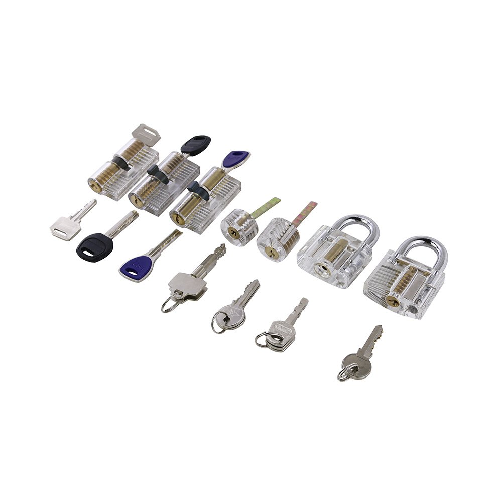 Cerradura transparente de práctica de cerradura, estructura interna claramente visible, cerradura de entrenamiento transparente para cerrajero, principiante (9 candados)