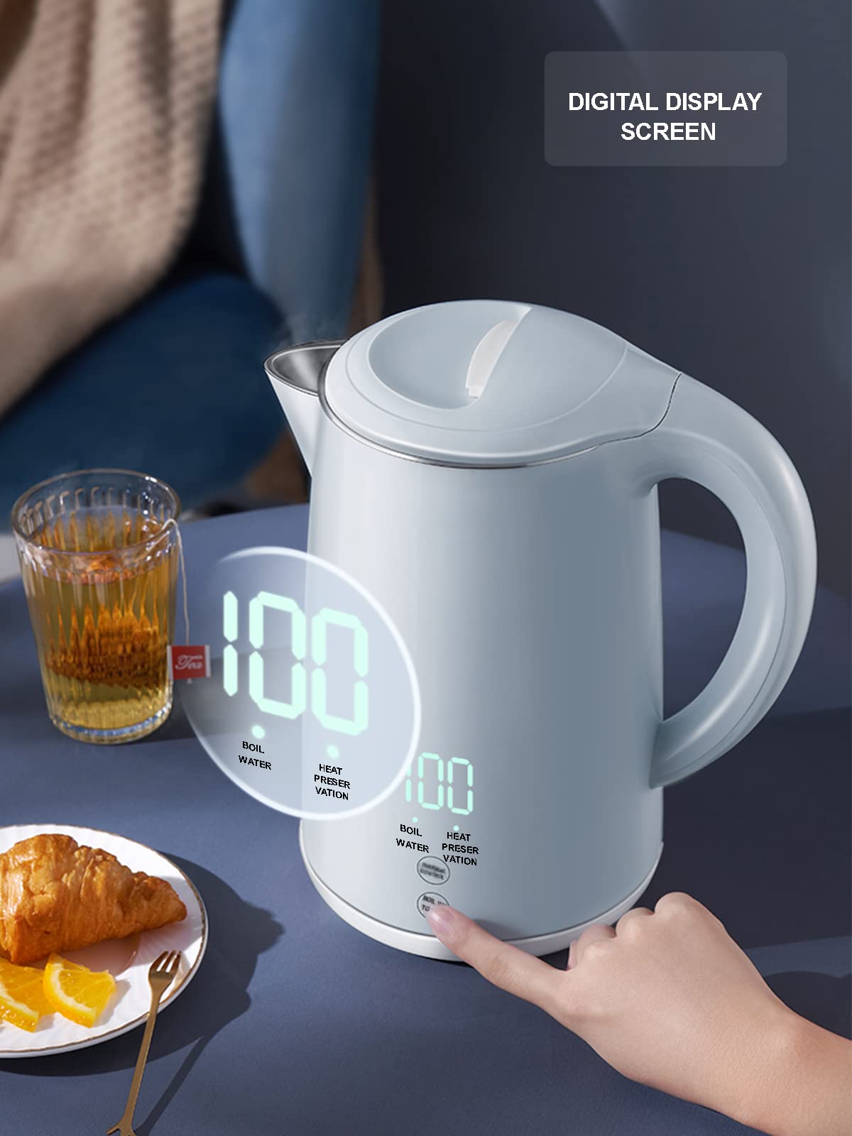Hervidor Eléctrico Portátil Hervidor Eléctrico de Agua Luz Indicadora Led, Función de Mantener Caliente, 1.6L, Control de Temperatura