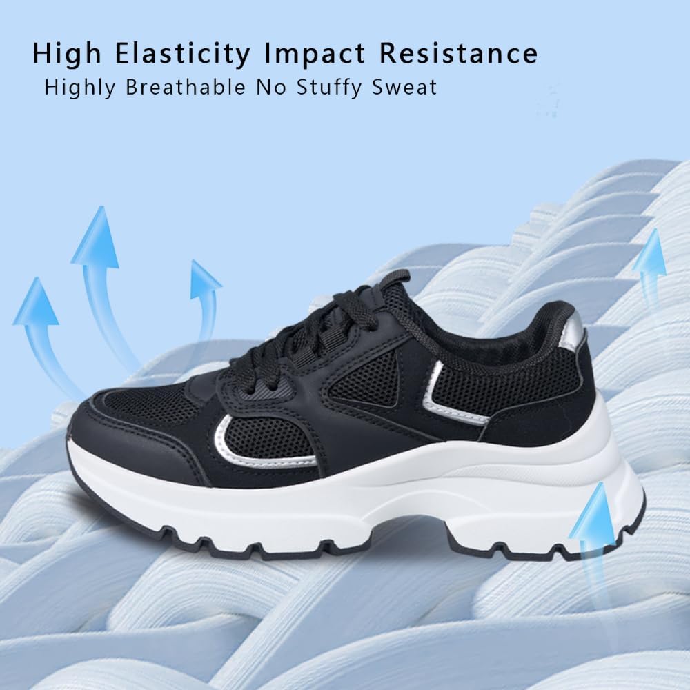 Mesh Women's Patchwork Sports Shoes, Lace Up Thick Soled Casual Shoes, Personalized, Trendy and Comfortable