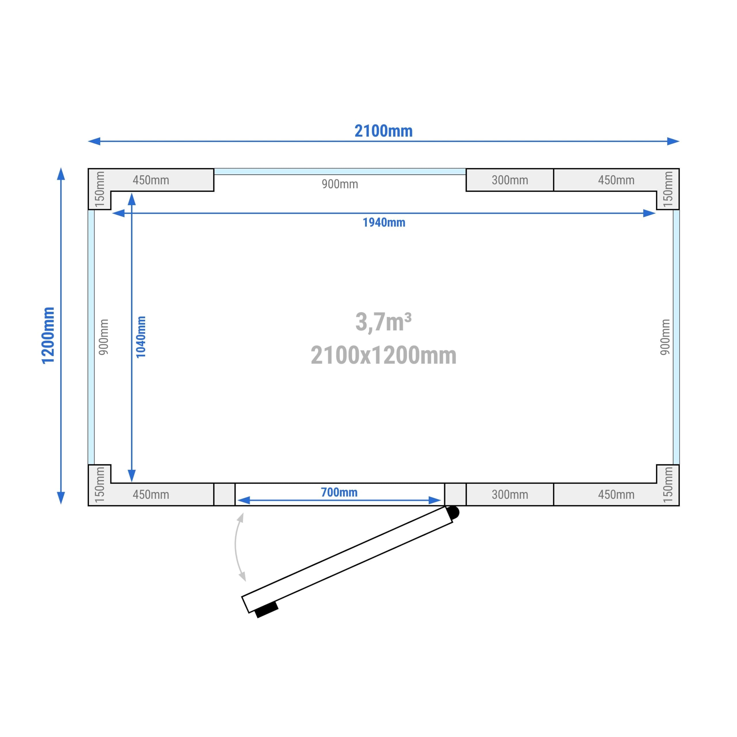 GGM Gastro | KF2112#3GP9 | Kühlzelle - 2100x1200mm - 3,7m³ - mit 3 Glasseiten