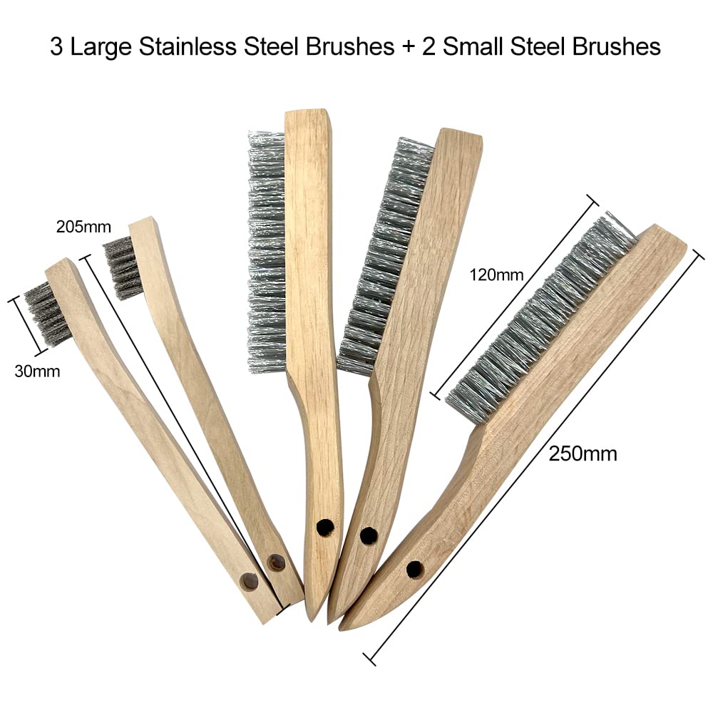 NICAVKIT 5-Piece Hand Wire Brush Set, Wire Brushes with Wooden Handle, 3xLarge Stainless Steel Brushes 250 mm - Image 3