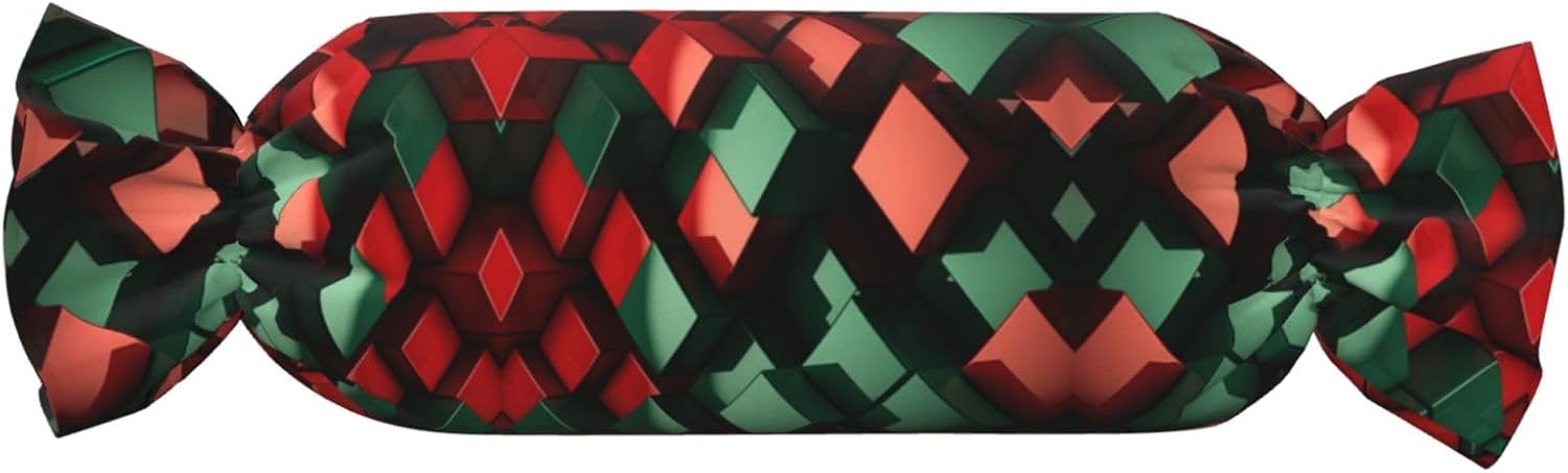 Red and Green Square Candy Cylindrical Pillow - Sleeping Pillow Soft Support for Back, Stomach or Side Sleepers