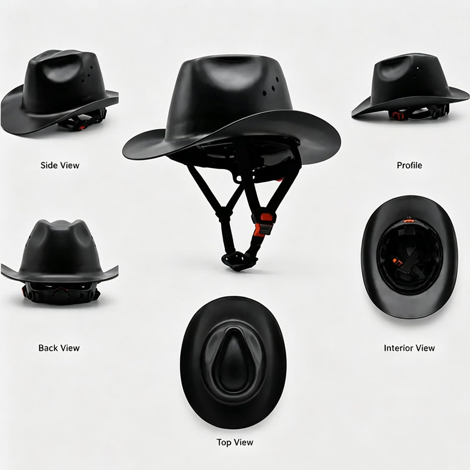 Schutzhelm mit Krempe und belüfteter HDPE-Schale, verstellbarer Kinnriemen für Baupersonal, Ranch und Feldarbeit, Western-Hardhat, belüftete HDPE-Schale, verstellbare Aufhängung, Kinnriemen mit Krempe
