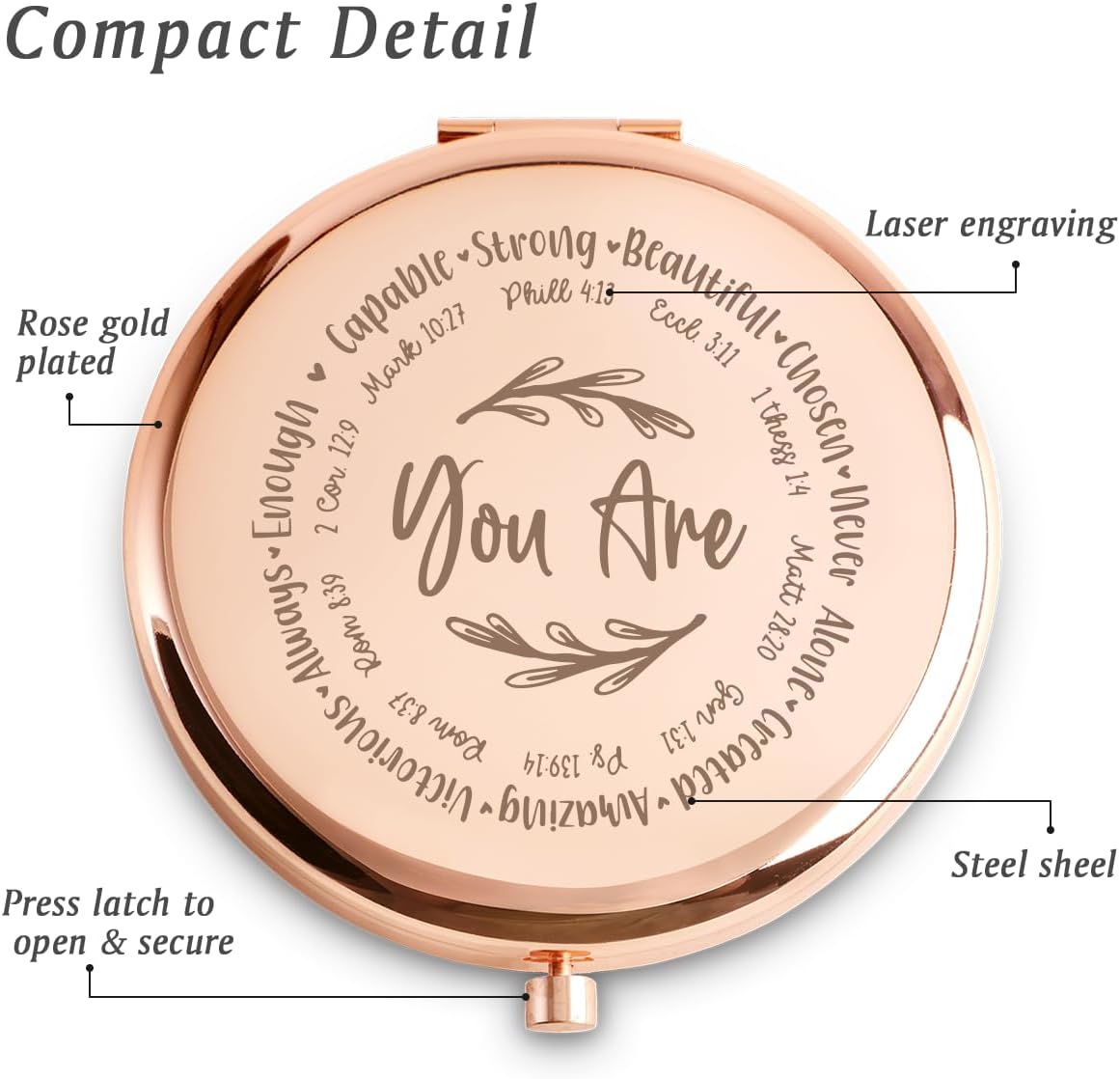 Christian Gifts for Women Girls, Inspirational Religious Gift for Adult Teen, Personalized Spiritual Compact Mirror for Daughter Friends Sister, Birthday Mothers Day Graduation Basket Stuffers